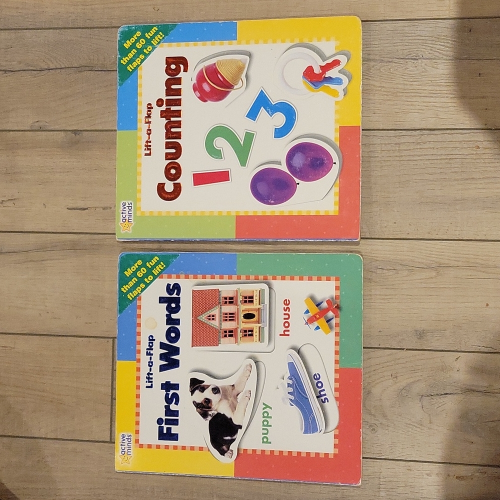 Lot of 2 Active Minds Lift-A-Flap Books - First Words & Counting